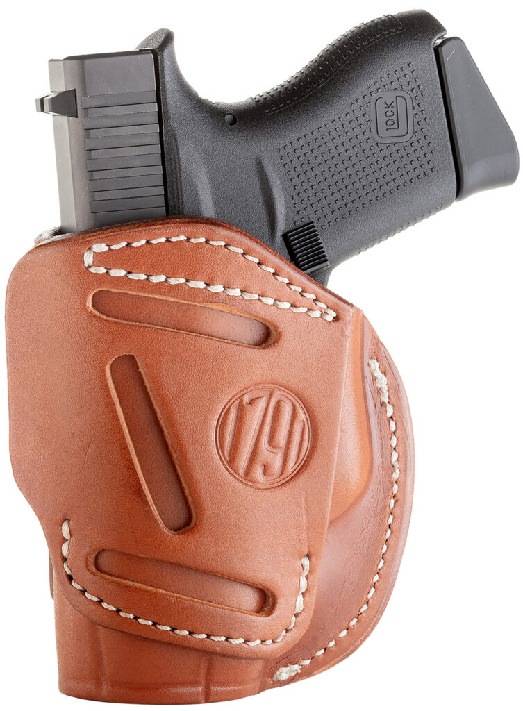 1791 Gunleather 4WH2CBRR 4-Way IWB/OWB Size 02 Classic Brown Leather Belt Clip Compatible w/Ruger LCP/S&W Bodyguard/Glock 42/43/43X Right Hand