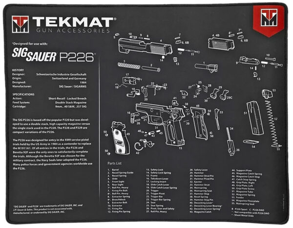 TekMat TEKR20SIGP226 Sig Sauer P226 Ultra 20 Cleaning Mat Black/White Rubber 15" x 20"