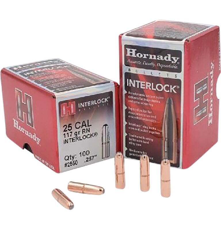 Hornady InterLock 25 Caliber 117 Grain Round Nose Reloading Bullet 100 Count