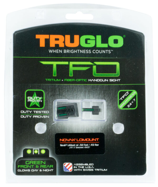 TruGlo TG131NT2 TFO  Green/Tritium/Fiber Optic Front Sight-Green/Tritium/Fiber Optic Rear Sight 1911 Government