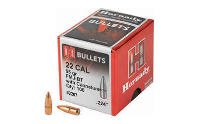 Hornady 22 Caliber 55 Grain Full Metal Jacket Boat Tail Reloading Bullet 100 Count