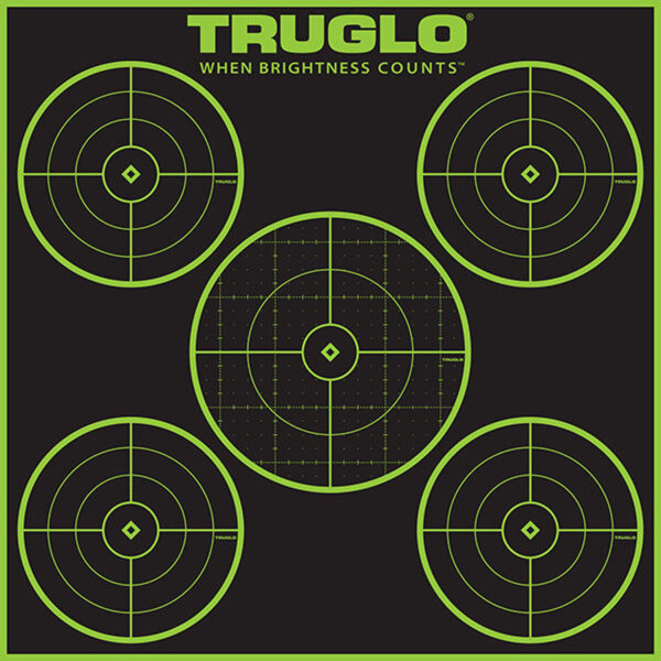 TruGlo TG11A12 Tru-See 5-Bull Target Self-Adhesive Heavy Paper Black/Green 12"x12" 5-Bullseye 12 Pack