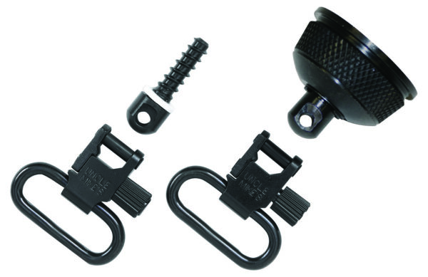Uncle Mike's 18002 Mag Cap Swivel Set made of Steel with Blued Finish, 1" Loop Size & Quick Detach Style for 12 Gauge Remington 870 Express with Wood Stock Includes Two Super Swivels