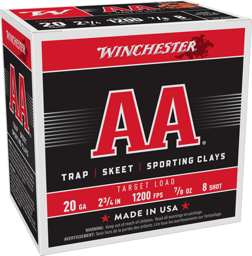 Winchester AA 20 Gauge 2-3/4 Inch Number 8 Shot Ammunition 25 Round Box