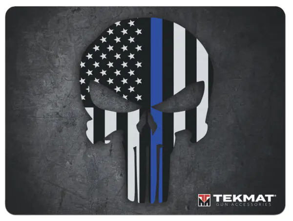 TekMat TEKR20PUNISHER  Ultra 20 Cleaning Mat Black/White/Blue Rubber 15"x20" Blue Line Punisher Skull