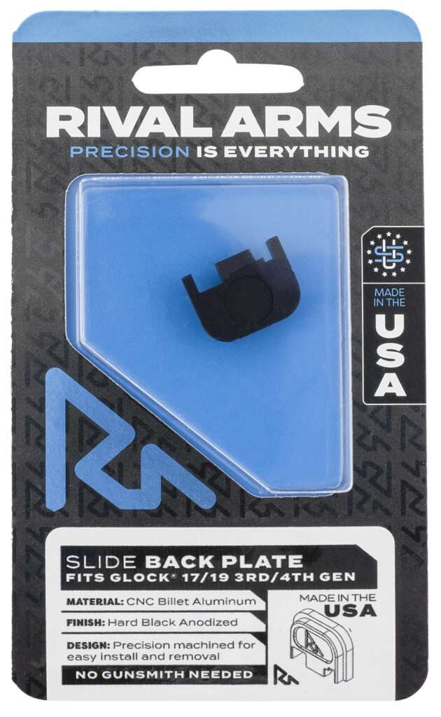 Rival Arms RA43G001A Slide Back Cover Plate  Double Stack Black Anodized Aluminum for Glock 17/19 Gen3-4