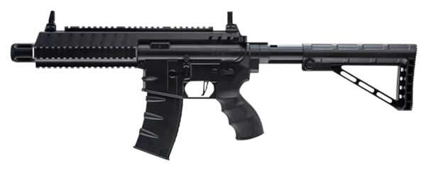RWS/Umarex 2252120 Steel Strike Air Rifle CO2 177 BB Single Shot Or 6  Round Burst Mode, 30rd Drop Free Magazine, 900 BB Capacity Reservoir, Flat Top Picatinny Rail, Flip Up Sights, Adjustable Stock