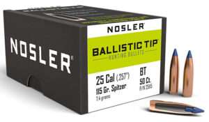 Nosler 25115 Ballistic Tip 25Cal 115gr Spitzer Point 50/Box