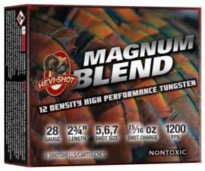 HEVI-SHOT MAGNUM BLEND 28GA 2-3/4IN 15/16OZ #5 #6 #7 5 RD/BX 10 BX/CS