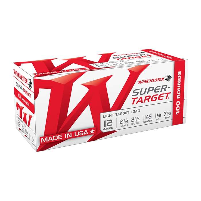 Winchester Super Target 12 Gauge 2-3/4" #7 Shot Ammunition 1 Winchester Super Target 12 Gauge 2-3/4 Inch Number 7 Shot 100 Round Shotgun Ammunition