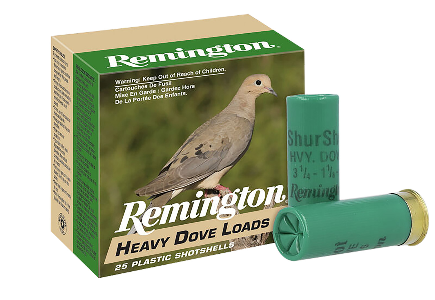 Remington Heavy Dove Loads 12 Gauge 2-3/4 Inch 1-1/8oz #8 Shot 25rd 1 Remington Heavy Dove Loads 12 Gauge 2-3/4 Inch 1-1/8oz Number 8 Shot 25 Round Shotgun Ammunition