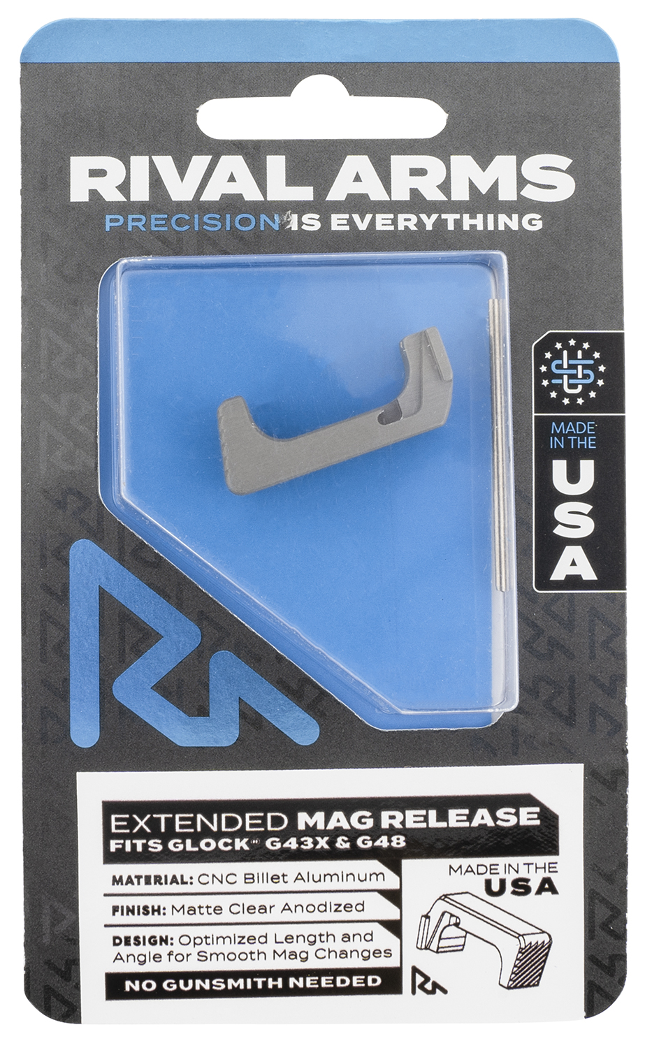Rival Arms Extended Silver Aluminum Magazine Release for Glock 43X 48 1 Rival Arms Extended Silver Aluminum Magazine Release for Glock 43X 48