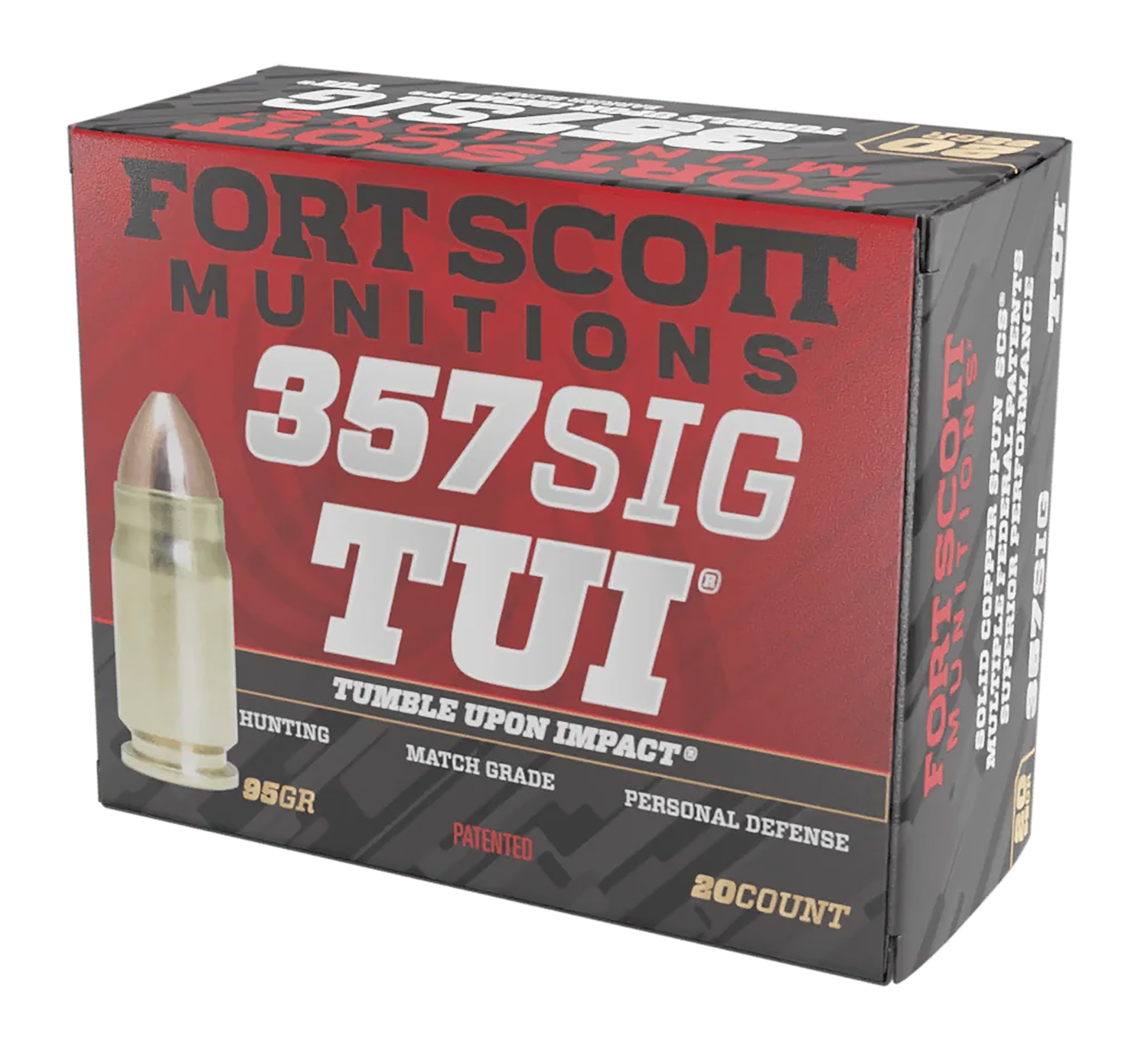 Fort Scott Munitions 357SIG095SCV Tumble Upon Impact (TUI) 357Sig 95gr Solid Copper Spun 20 Per Box/25 Case 1 Fort Scott Munitions 357SIG095SCV Tumble Upon Impact (TUI) 357Sig 95gr Solid Copper Spun 20 Per Box/25 Case