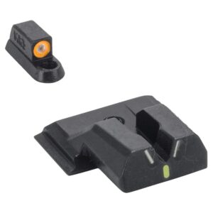 Meprolight Hyper Bright V-Sight Fixed Pistol Sight Set for Smith and Wesson M&P Shield Green with Orange Front