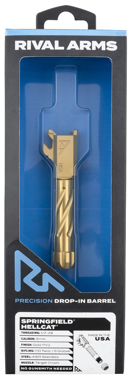 Rival Arms RA-RA20H101E Precision V1 Gold PVD Stainless Steel Spiral Fluted Threaded for Springfield Hellcat 1 Rival Arms RA-RA20H101E Precision V1 Gold PVD Stainless Steel Spiral Fluted Threaded for Springfield Hellcat