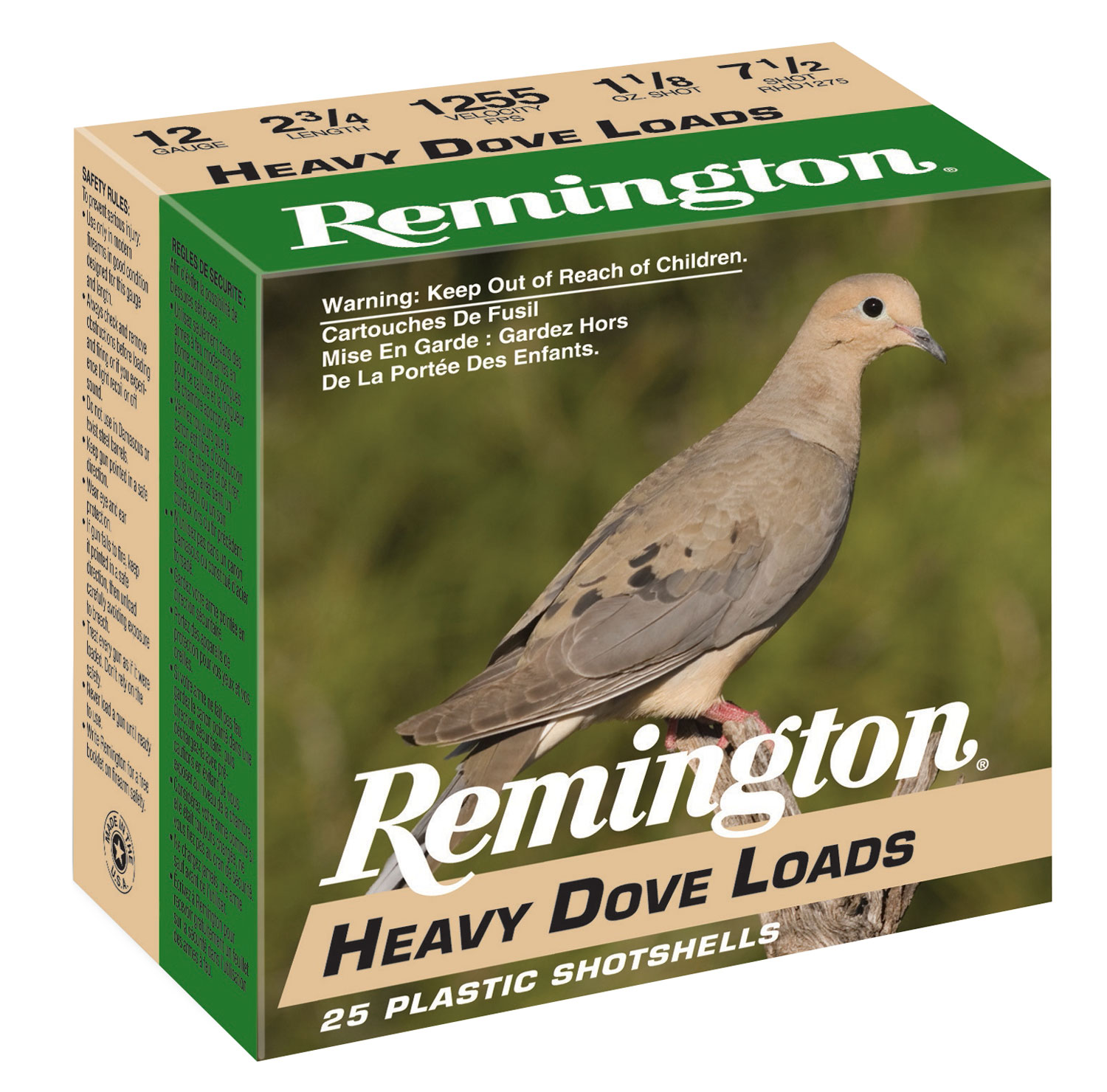 Remington Heavy Dove Loads 12 Gauge 2.75 Inch Number 7.5 Shot 1 Remington Heavy Dove Loads 12 Gauge 2.75 Inch Number 7.5 Shot 25 Round Shotgun Ammunition