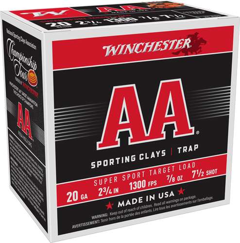 Winchester AA 20 Gauge 2-3/4 Inch 7/8oz Number 7.5 250 Round Shotgun Ammunition
