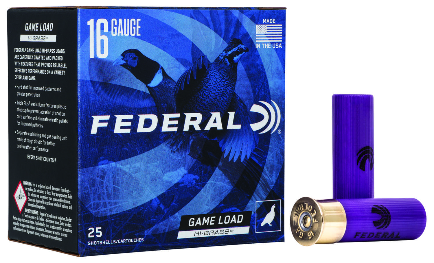 Federal Game-Shok High Brass 16 Gauge 2-3/4" #4 Shot Ammunition 1 Federal Game-Shok High Brass 16 Gauge 2-3/4 Inch Number 4 Shot 25 Round Shotgun Ammunition