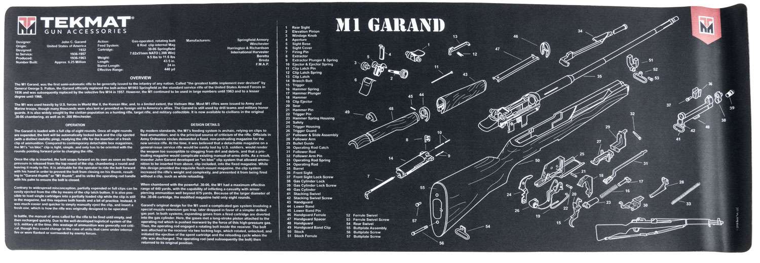 TekMat TEKR36M1GARANDBK M1 Garand Cleaning Mat Black/White Rubber 12"x36" M1 Garand Parts Diagram 1 TekMat TEKR36M1GARANDBK M1 Garand Cleaning Mat Black/White Rubber 12"x36" M1 Garand Parts Diagram