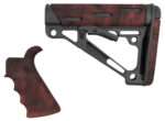 Hogue 15456 OverMolded Collapsible Buttstock Black Synthetic Red Lava OverMolded Rubber & Red Lava Rubber Finger Grooved Grip for AR-15, M16 with Mil-Spec Buffer Tube (Tube Not Included)