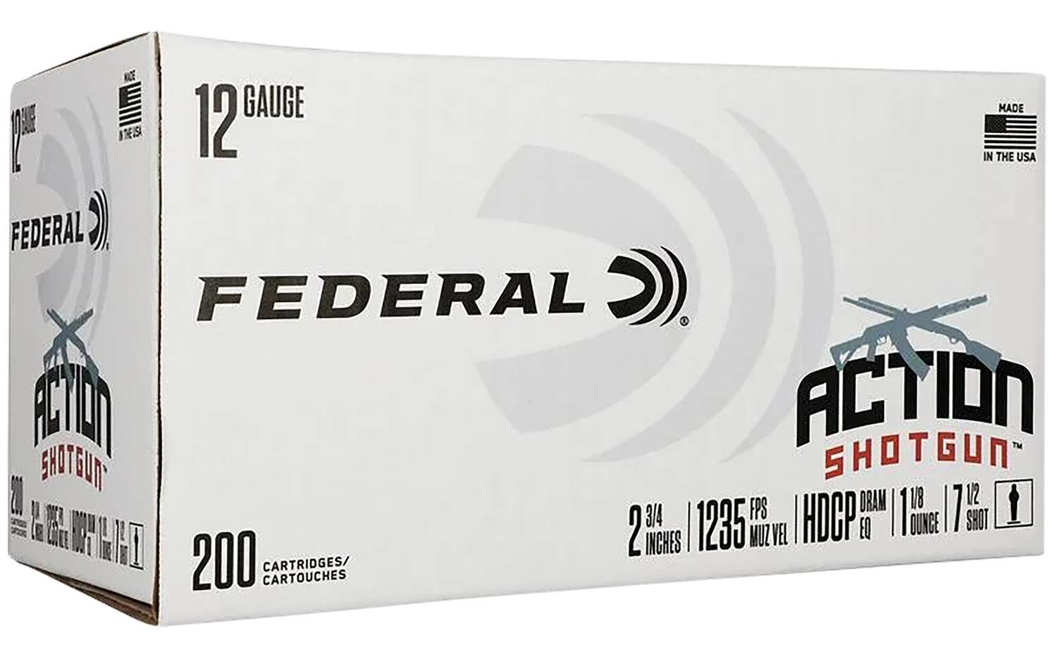 Federal AS12H75 Action Shotgun 12Gauge 2.75" 1 1/8oz 7.5Shot 200 Per Box/1 Case 1 Federal AS12H75 Action Shotgun  12Gauge 2.75" 1 1/8oz 7.5Shot 200 Per Box/1 Case