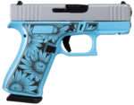 Glock UX4350204FRDAISYBLUE G43X FR Miss Daisy Slim Sub-Compact Frame 9mm 10+1 3.41" Black GMB Barrel, Serrated Steel Slide, Blue Cerakote Polymer Frame w/Black Daisy Laser Engraving Grip, Front Rail