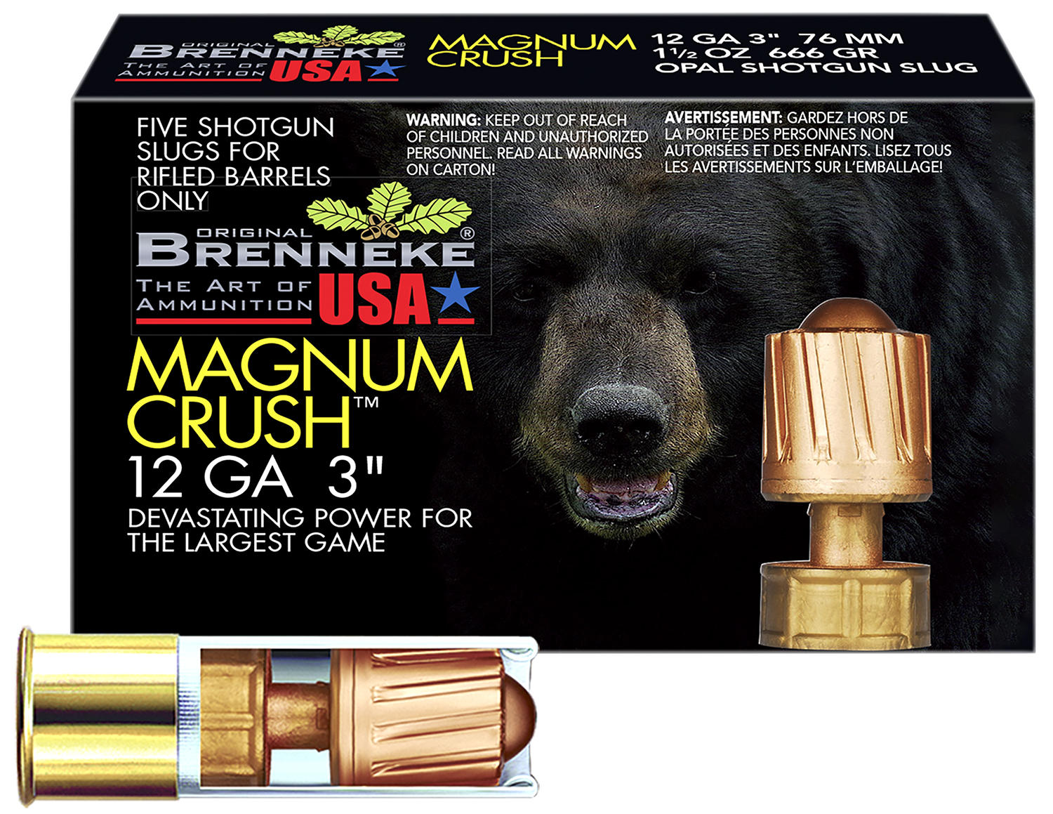 Brenneke SL123CMR Magnum Crush 12Gauge 3" 1 1/2oz Slug Shot 5 Per Box/50 Case 1 Brenneke SL123CMR Magnum Crush 12Gauge 3" 1 1/2oz Slug Shot 5 Per Box/50 Case