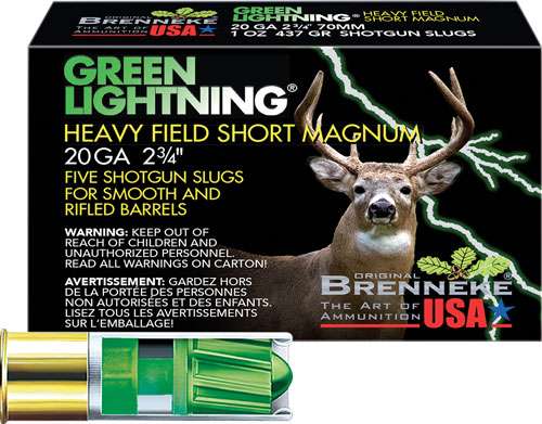 Brenneke Green Lightning 20 Gauge 2-3/4 Inch 1oz Slug Ammunition
