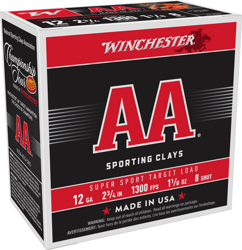 Winchester AA 12 Gauge 2-3/4 Inch 1-1/8oz Number 8 25 Round Shotgun Ammunition
