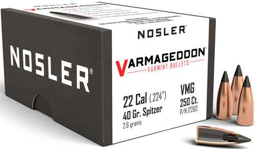 Nosler Varmageddon 22 Caliber 40 Grain Tipped Reloading Bullet 250 Count