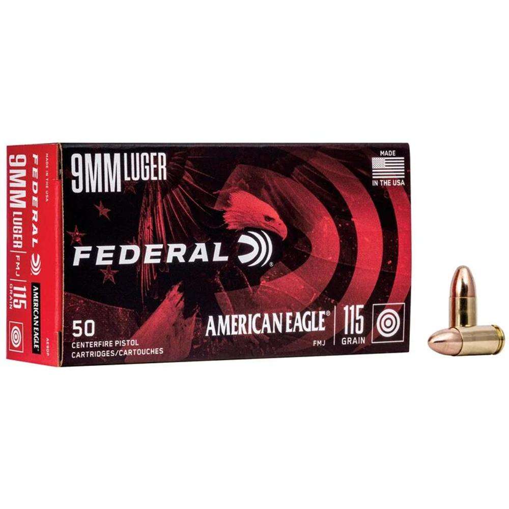American Eagle Handgun Ammunition 9mm Luger 115 gr FMJ 1180 fps 1000/ct Case 1 American Eagle Handgun Ammunition 9mm Luger 115 gr FMJ 1180 fps 1000/ct Case