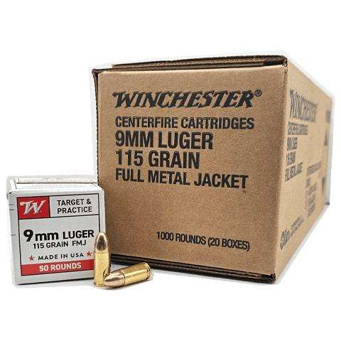 Winchester USA Target & Practice Handgun Ammunition 9mm Luger 115gr FMJ 1190 fps 1000/ct Case (20-50/ct Boxes) 1 Winchester USA Target & Practice Handgun Ammunition 9mm Luger 115gr FMJ 1190 fps 1000/ct Case (20-50/ct Boxes)
