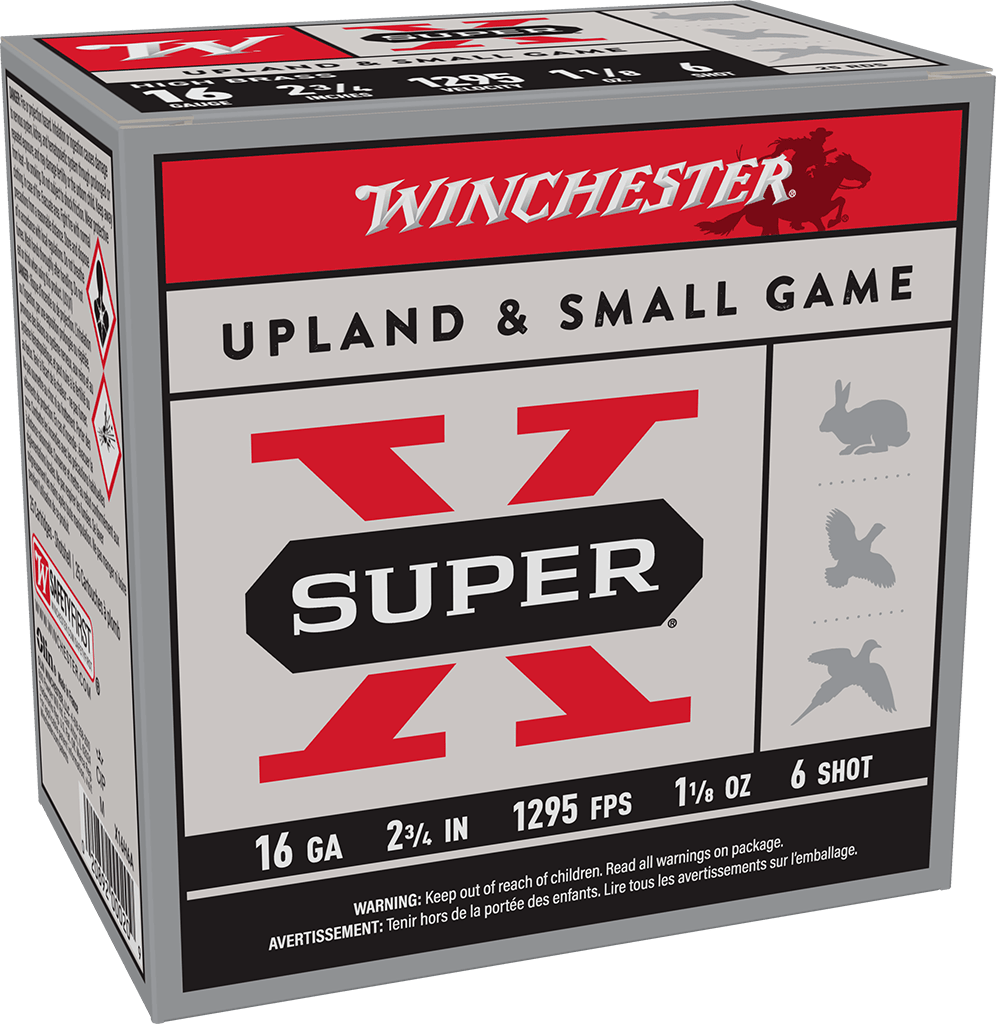 WINCHESTER SUPER X UPLAND 16 GA 2-3/4" #6 HB 1-1/8 OZ 25 RD/BX 10 BX/CS 1 WINCHESTER SUPER X UPLAND 16 GA 2-3/4" #6 HB 1-1/8 OZ 25 RD/BX 10 BX/CS