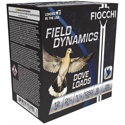 Fiocchi Dove and Quail 12 Gauge 2-3/4 Inch 1-1/8oz Number 8 Shot 25 Round Shotgun Ammunition