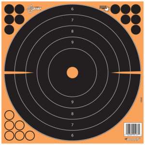 EZ-Aim Splash Reactive Self-Adhesive Paper Black Orange 12 Inch Bullseye 25 Pack Shooting Target