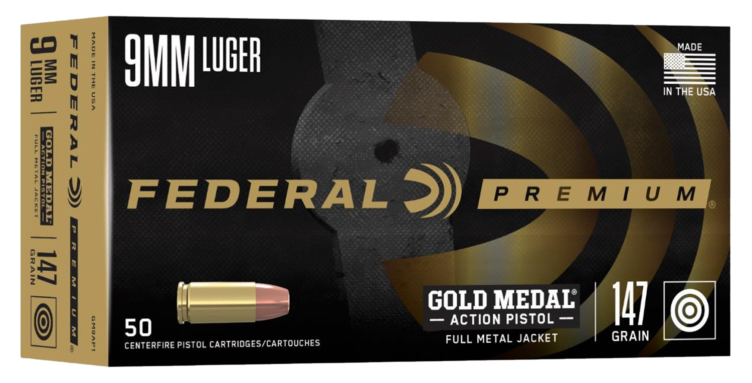 Federal GM9AP1 Gold Medal Centerfire Pistol 9mmLuger 147gr Full Metal Jacket 50 Per Box/10 Case 1 Federal GM9AP1 Gold Medal Centerfire Pistol 9mmLuger 147gr Full Metal Jacket 50 Per Box/10 Case