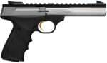 Browning 051507490 Buck Mark Contour 22 LR 10+1, 5.50" Polished Flats Contoured Barrel, Matte Stainless Serrated w/Picatinny Rail Slide, Matte Black Anodized Frame, Black URX Grip, Ambidextrous