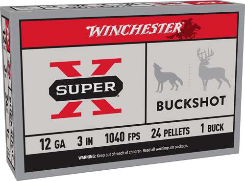 WINCHESTER SUPER-X 12GA 3" - #1 BUCK 24 PELLETS 5RD 50BX/CS 1 WINCHESTER SUPER-X 12GA 3" - #1 BUCK 24 PELLETS 5RD 50BX/CS