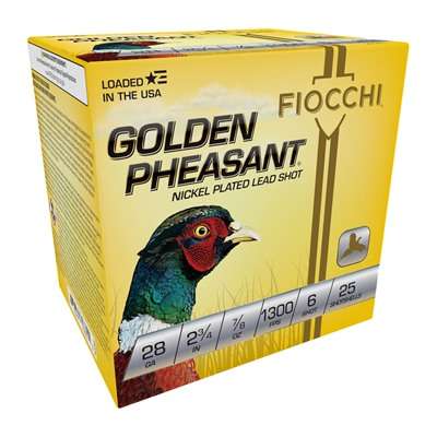 Fiocchi Golden Pheasant 28 Gauge 2-3/4 Inch Number 6 Shot Nickel-Plated Lead Ammunition