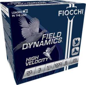 Fiocchi Field Dynamics High Velocity 20 Gauge 3 Inch Number 6 Shot 25 Round Shotgun Ammunition