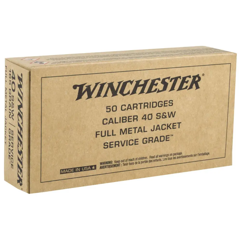 WINCHESTER SERVICE GRADE 40SW 165G FMJ 50RD BX 500RD CASE 1 WINCHESTER SERVICE GRADE 40SW 165G FMJ 50RD BX 500RD CASE