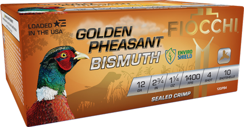 Fiocchi Golden Pheasant 12 Gauge 2-3/4 Inch 1-1/4oz Number 4 10 Round Shotgun Ammunition