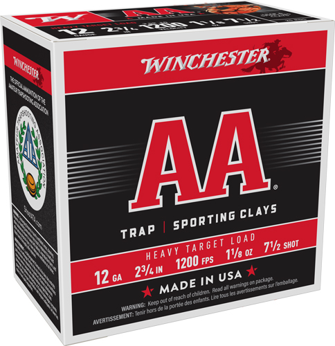 Winchester AA 12 Gauge 2-3/4 Inch 1-1/8oz Number 7.5 250 Round Shotgun Ammunition