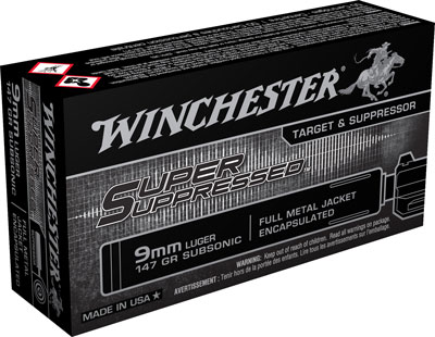 WINCHESTER SUPER SUPPRESSED - 9MM LUGER 147GR FMJ 50RD 10B/C 1 WINCHESTER SUPER SUPPRESSED - 9MM LUGER 147GR FMJ 50RD 10B/C