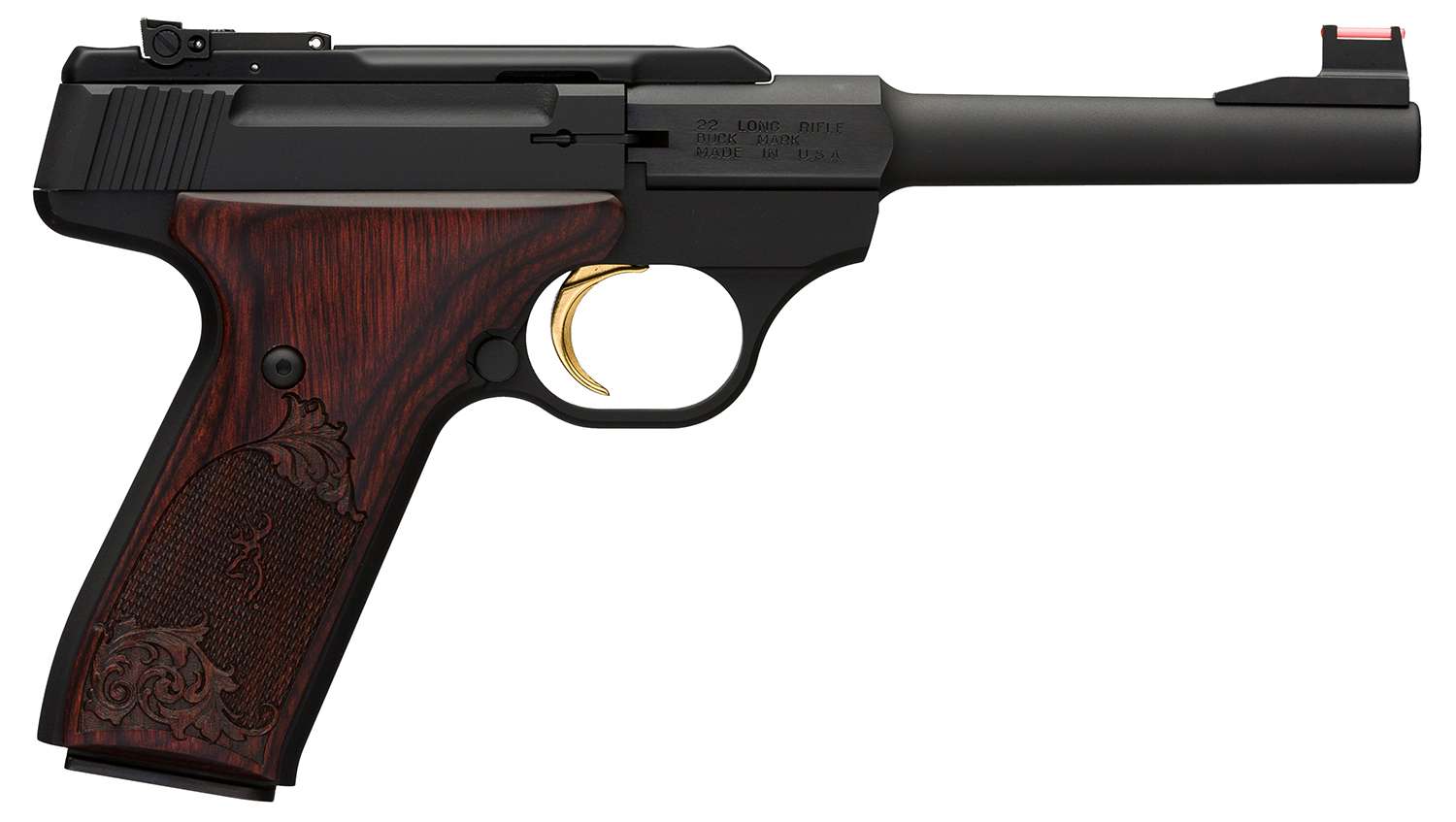 Browning 051519490 Buck Mark Challenge 22 LR 10+1 5.50" Polished Flats Steel Barrel, Matte Black Serrated Slide & Aluminum Frame, Engraved Rosewood Grip 1 Browning 051519490 Buck Mark Challenge 22 LR 10+1 5.50" Polished Flats Steel Barrel, Matte Black Serrated Slide & Aluminum Frame, Engraved Rosewood Grip