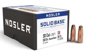 Nosler 30 Caliber 150 Grain Solid Base Round Nose Reloading Bullet 50 Count