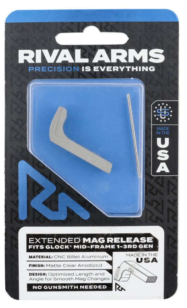 Rival Arms Magazine Release Extended Silver Aluminum Glock Accessory