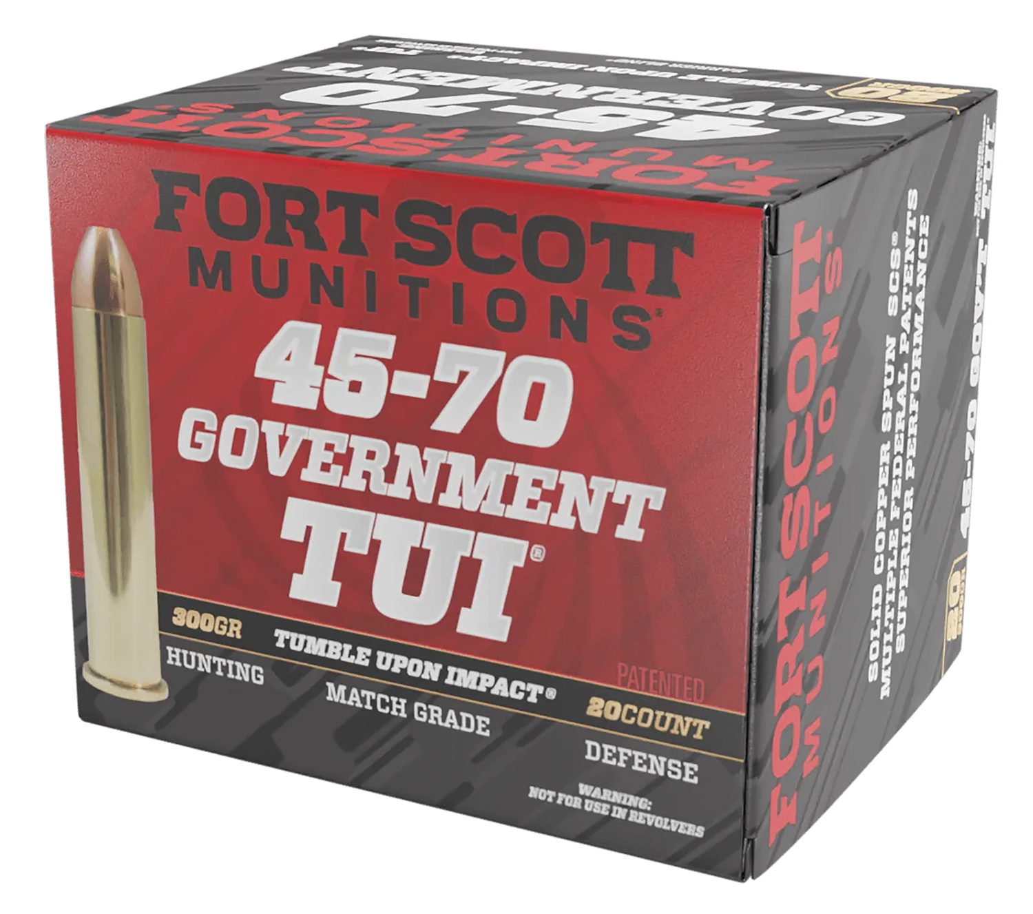 Fort Scott Munitions Brush Hog 45-70Gov 1 Fort Scott Munitions 4570300SCV1 Tumble Upon Impact (TUI) Brush Hog 45-70Gov 300gr Solid Copper Spun 20 Per Box/10 Case