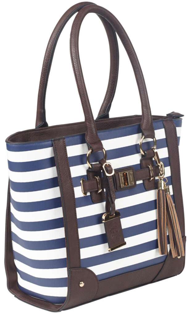 Bulldog Cases Tote Purse with Holster Navy Stripe Leather Right Hand