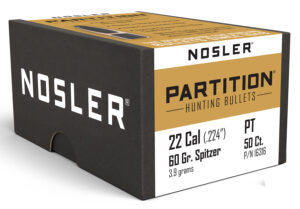Nosler Partition 22 Caliber 60 Grain Spitzer Reloading Bullet